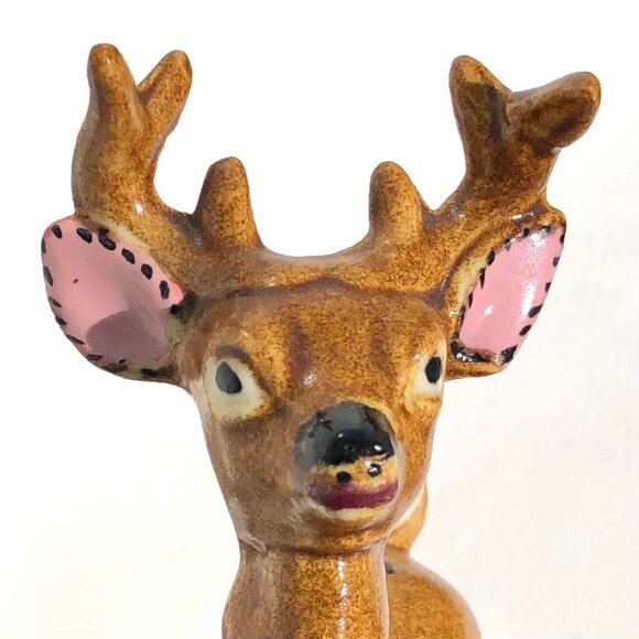 Vintage Bobtail Deer Buck Figurine Brown Ceramic Mid-Century Modern MCM Woodland - Picture 8 of 10